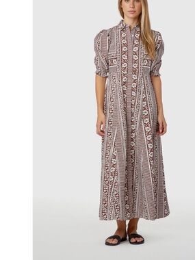 Livro Brown and White Striped Floral Maxi Shirt Dress